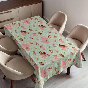 Retro Tablecloth, Retro Style Tea Cups Royal Themed British Tea Time Inspired... - Picture 1 of 4