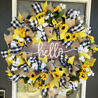 HELLO Black Yellow Sunflower Country Farmhouse Door Deco Mesh Wreath Farmhouse