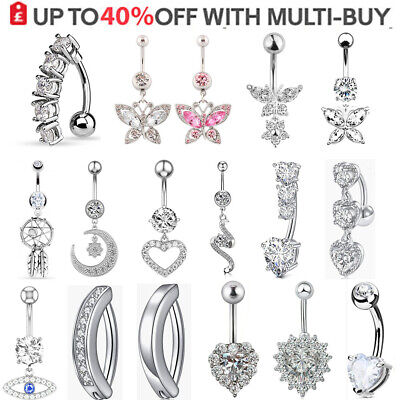 Belly Bars Navel Rings Crystal CZ Gems Belly Button Bar Body Piercing Jewellery • 2.99£
