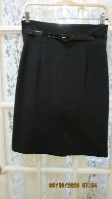 # WRAPPER JUNIORS SIZE 7 BLACK SKIRT-23" LONG-STRETCH-HIGH WIDE WAISTBAND W/BELT - Image 1 of 4