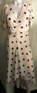 NWT A New Day Cream/Black Polka Dot High Low Short Puff Sleeve Ruched SheerDress - Picture 1 of 13