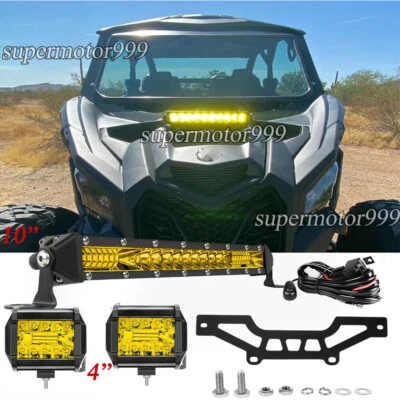 Fit Can-Am X3 Light Bar 10" Single Row AMBER LED Light Bar +2PCS 4" WORK LIGHTS - Image 1 of 4