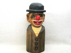 Vintage Folk Art Clown Sculpture Carved Wooden Male Portrait Circus Theme - Picture 1 of 7