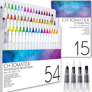 54 Watercolor Pens Set | Including 15 Page Pad & Online Video Tutorial Series | - Picture 1 of 12
