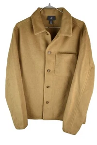 H&M Mens Faux Fur Button Up Shacket Overshirt Pocket Brown Camel Size S Oversize - Picture 1 of 8