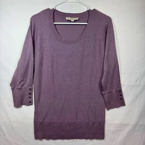 LOFT Knit Tunic Top Button Cuff 3/4 Sleeve Purple Sweater Size Medium - Picture 1 of 9