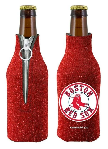 2PK BOSTON RED SOX RED GLITTER ZIPPERED BOTTLE KOOZIES COOLERS FREE SHIP Cover