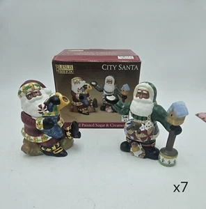 New Leslie Beck Sakura "City Santa" African American Holiday Sugar & Creamer Set - Picture 1 of 8