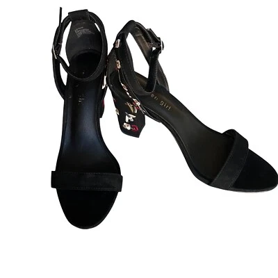 Zapatos Madden Girl G-Binkye Talla 9.5 Imitación Gamuza Negros Floral Bordado Tacón  Foto 1 de 4