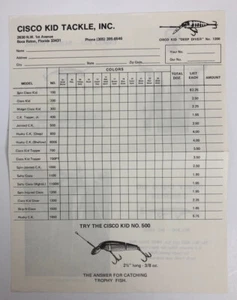 Vintage Cisco Kid Fishing Tackle Company Order Blank - Bild 1 von 2