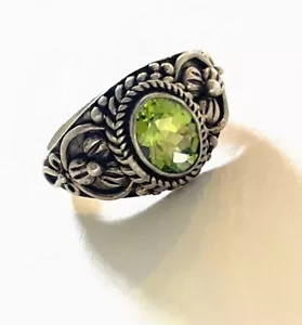 Indiri Bali Signed Padma Periodite Sterling Silver Ring - Size 8 - Picture 1 of 12