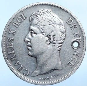 1828 W FRANCE King Charles X OLD Authentic Silver 5 Francs French Coin i114947 - Picture 1 of 2