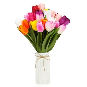 Artificial Flowers 27pcs Plastic Tulips with 1pc Plastic Vase Tulip Bouquet R... - Picture 1 of 9