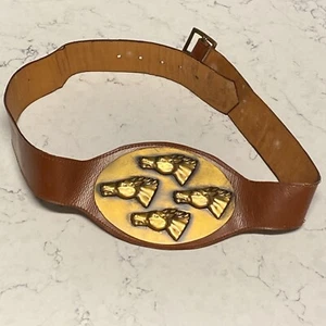 Vintage Western Belt Child 33" Length Cognac Brass Buckle Cow Girls - Picture 1 of 10
