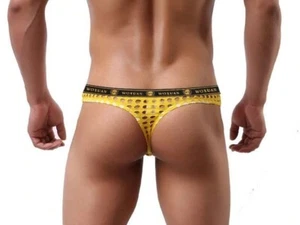 New Men's Sexy Yellow Net Bikini Thong w/Enhanced Contoured Pouch - Gay - Picture 1 of 9