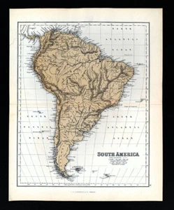 1869 Chambers Map South America Brazil Peru Chile Argentina Bolivia Colombia SA - Picture 1 of 4