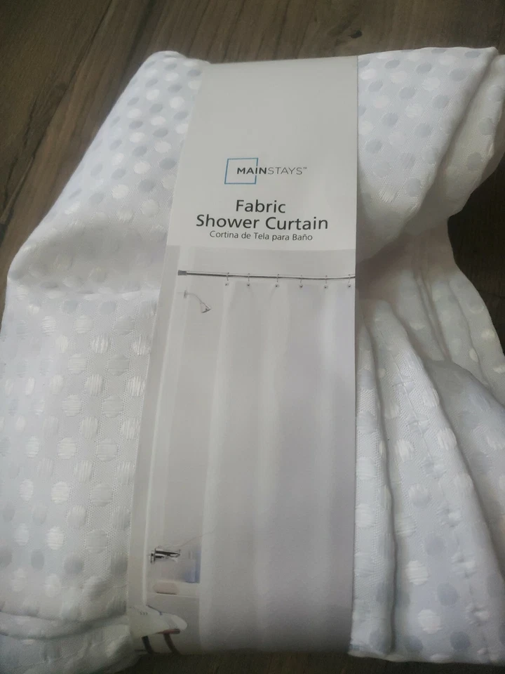 Cortina de Ducha Mainstays Tela Puntos Blancos 72 x 72 Nueva Blanca Foto 1 de 1