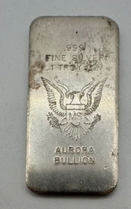 Barra de arte comercial vintage Aurora Bullion 1 oz .999 MS Silver Eagle Colorado *SC - Imagen 1 de 2