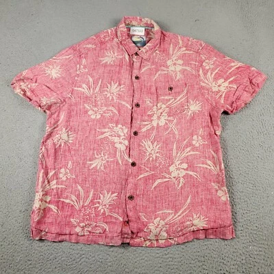 Tommy Bahama Shirt Mens Large Red/Pink Linen Hawaiian Button Up Short Sleeve - Image 1 of 4