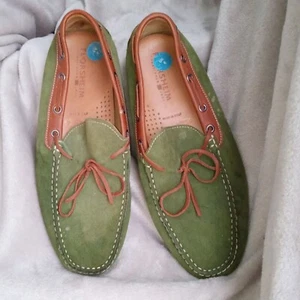 Florsheim Loafer/moccasin mens green suede, tan leather detail and laces size 8 - Picture 1 of 7