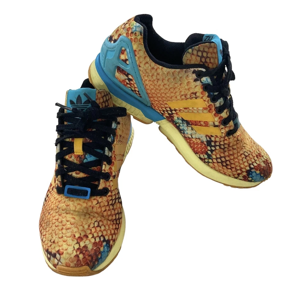 Adidas ZX Flux Torsion Orange/Blue Snakeskin Printed Sneakers Sz 8 - Image 1 of 4