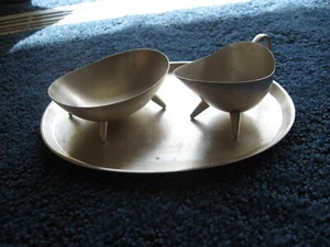 WMF-Germany-EL-Creamer, Sugar bowl, Platter-Kurt Mayer-silver Plate-stylized - Picture 1 of 9