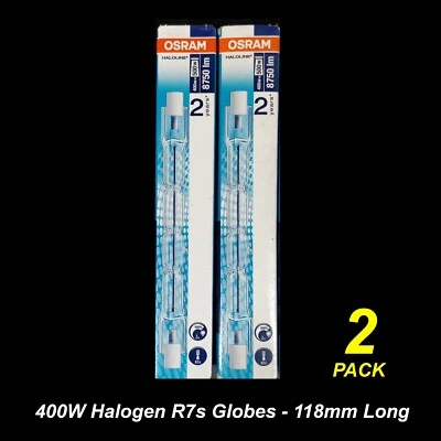 2 x 400W Double Ended Halogen Floodlight Globe Bulbs Lamp Linear 118mm R7s - Image 1 of 4
