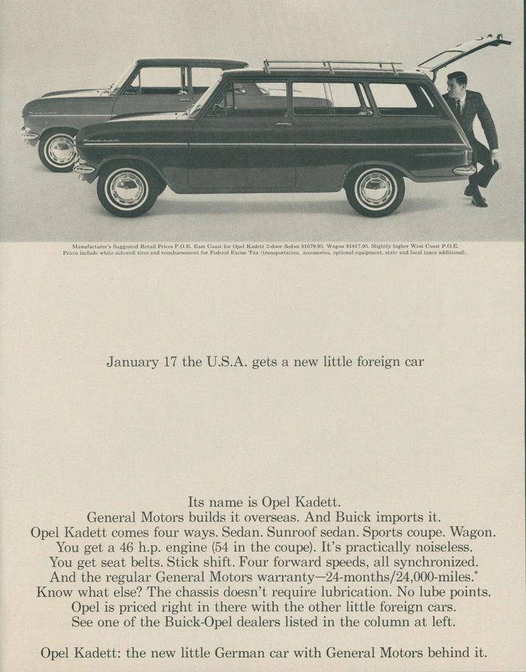 1964 Opel Kadett German Car With General Motors Behind It Vintage Print Ad LO3 - Image 1 of 1