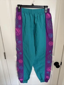 VTG LA Gear Green/Purple Neon Pink Stamp Art Windbreaker Track Pants Large NEW - Picture 1 of 7
