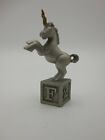 Vintage Miniature Pewter Unicorn Standing On Alphabet Block 1982