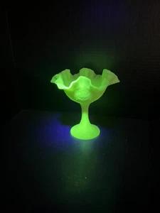 Vintage Fenton Uranium Glass Persian Medallion Compote Candy Dish￼ Green - Picture 1 of 7