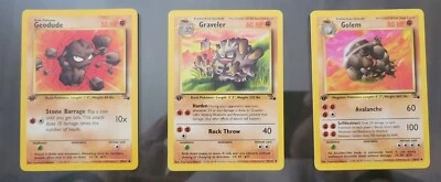 1st Edition Golem 36/62, Graveler 37/62, and Geodude 47/62 Fossil Set 1999 - Image 1 of 4