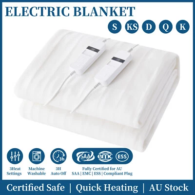 Electric Blanket Fully Fitted 3 Heat Washable Heated ‎Warm Underlay King Single - image 1 of 4