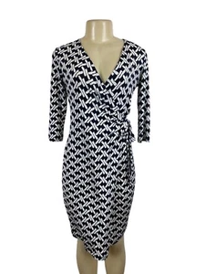 Gilli Womens Navy & White Wrap Dress With Geometric Pattern Sz XS - Picture 1 of 7