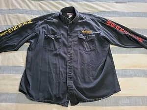 Wrangler Western Mens L/XL Shirt Navy Blue Long SleeveSpellout Logo Rodeo Cowboy - Picture 1 of 16