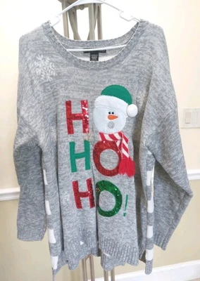 United States Sweaters Christmas Theme  Gray Sz 2X Snow Man HOHOHO - Image 1 of 4