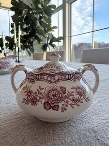 Vintage Crown Ducal "BRISTOL" Pink Sugar Bowl and Lid Red 762055 - Picture 1 of 8