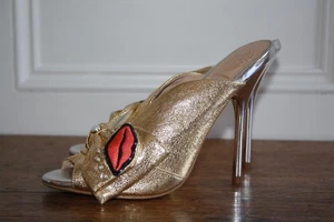 Kurt Geiger Women's Heels UK 4 Gold Graphic Mules with Lip and Pearl Details. - Picture 1 of 14