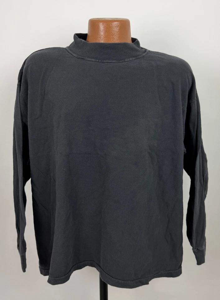 Vintage 90s Mock Neck Shirt L Boxy Minimal Faded Goth Grunge Cotton Bugle Boy - Image 1 of 4