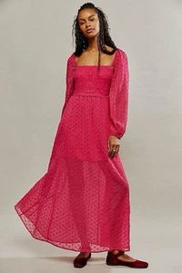 Free People Malina Maxi Dress Boho Size S Pink Long Sleeve Embroidered - Picture 1 of 17