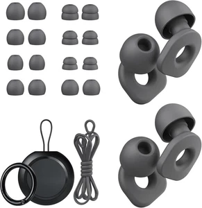 2 Pairs Reusable Earplugs w/ 8 Tips & Cord for Sleeping, Concerts, Work - 25dB - Picture 1 of 7