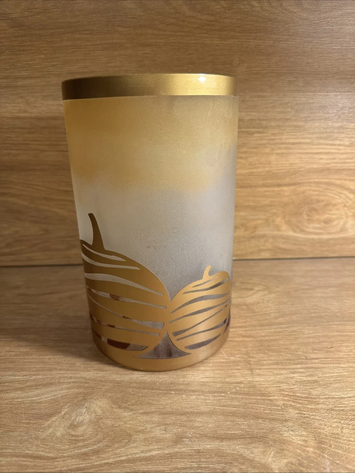 Yankee Candle Amber Pumpkin Frosted Glass with Metal Silouette Hurricane Holder - Image 1 of 4
