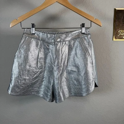 Pantalones Cortos GRIS LAB LOS ANGELES Metálicos Plateados Imitación Cuero Cintura Elástica XS Foto 1 de 4