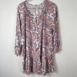 Cartel & Willow Cali Rope Mini Dress Size L 3/4 Sleeve 100% Rayon Floral Boho - Picture 1 of 10