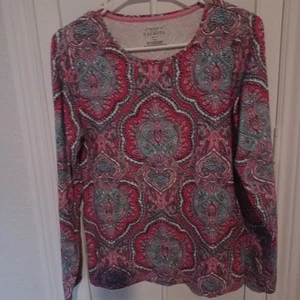 The Talbots Tee Top Petite MP Pink Multi Paisley Long Sleeve Pullover - Picture 1 of 2