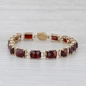21ctw Granate Tenis Brazalete 14k Oro Amarillo Chino Buen Fortuna 18.4cm - Imagen 1 de 9