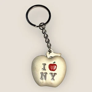 I Love NY Apple Shaped Souvenir Keychain Keyring Silver Tone Travel Vacation - Picture 1 of 2