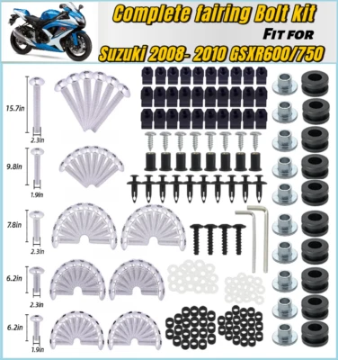 Kit completo de parafusos de carenagem parafusos de plástico prata para 2008-2010 Suzuki GSXR600/750 - Imagem 1 de 4