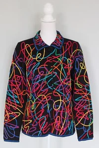 Suéter Cárdigan Vintage Años 90 MICHAEL SIMON Arco Iris Hilo Squiggle, Talla M Mediana - Imagen 1 de 8