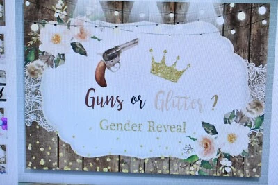 Pistolas o brillo género revelación madera floral baby shower telón de fondo 7' x 5' Foto 1 de 4